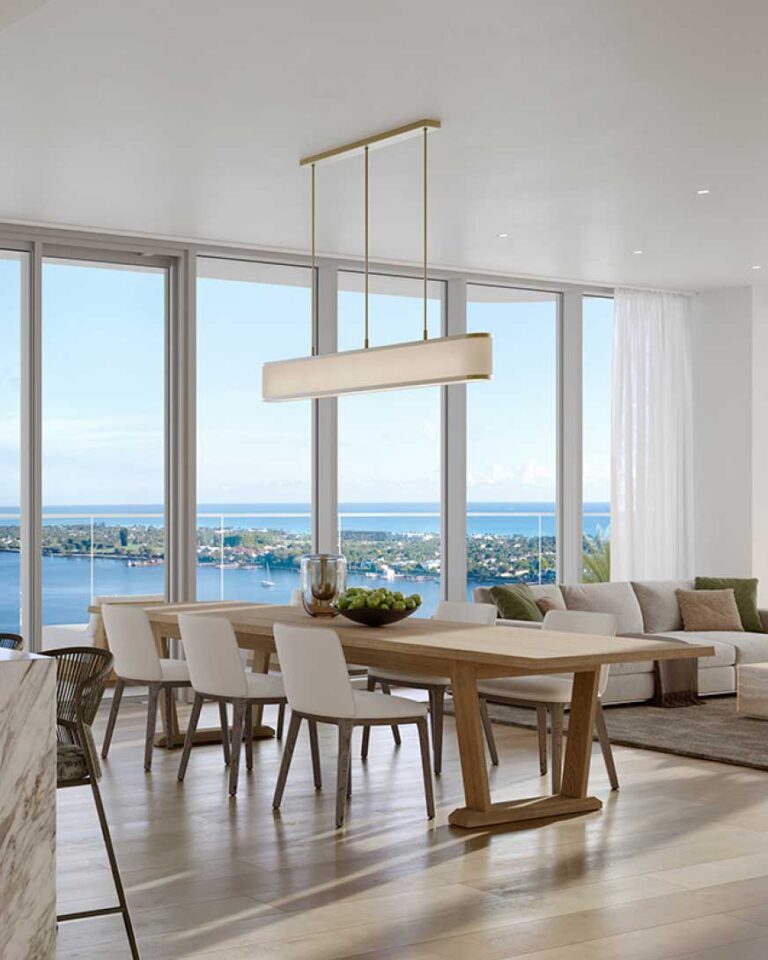 interior modern dining room with views of the ocean