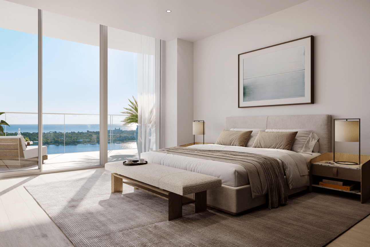 luxury king size bed with private balcony and ocean views