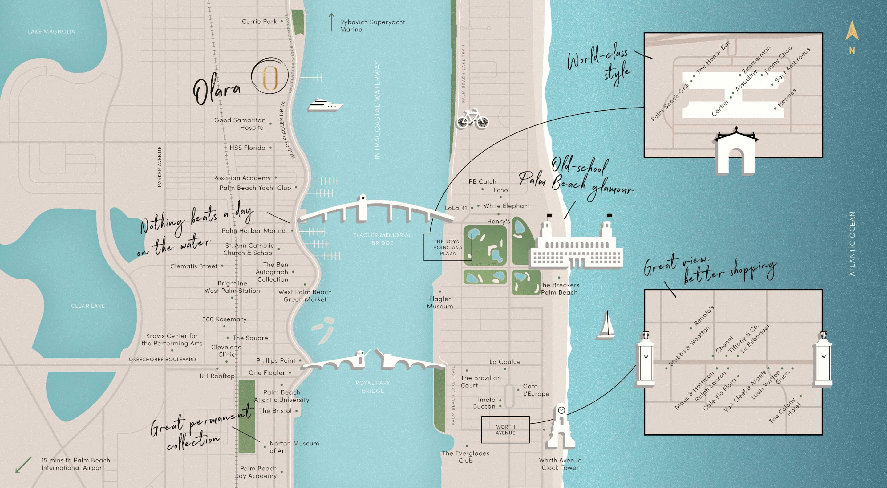illustrated map of Olara residences and palm beach