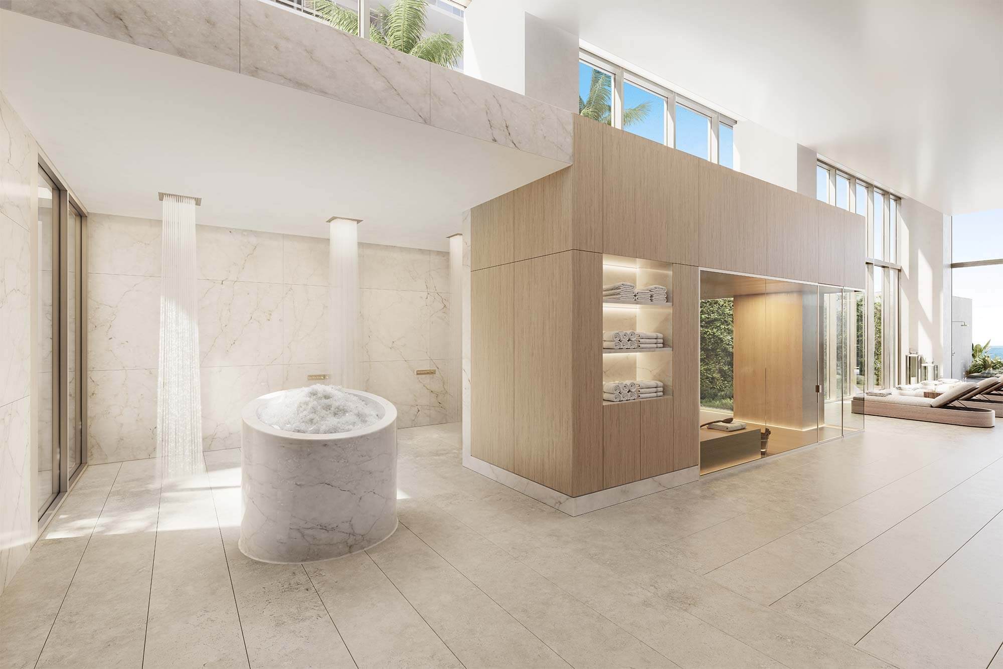 luxury spa interiors with ice bath